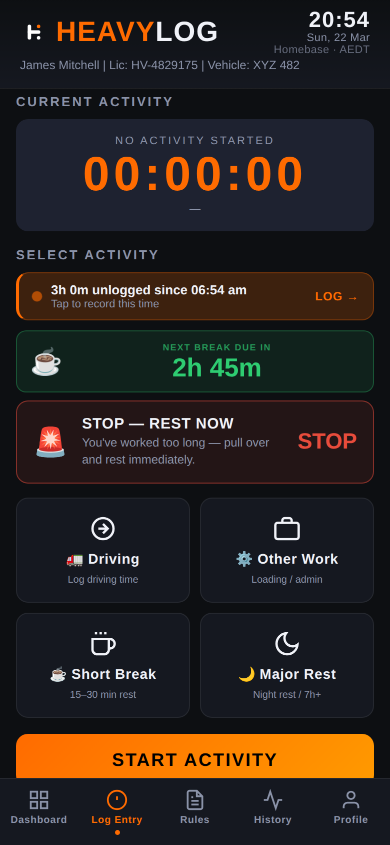 Activity details fields